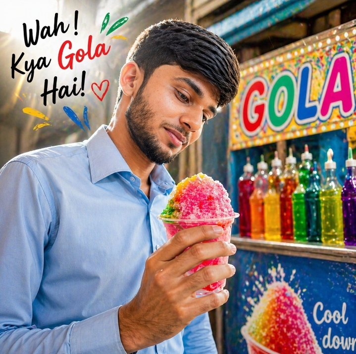 Asad enjoying a colourful Lazeez Gola on a hot summer day in Layyah